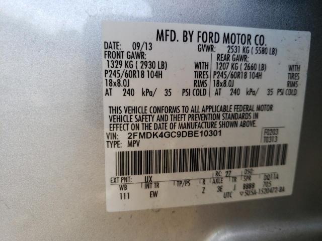 2FMDK4GC9DBE10301 - 2013 FORD EDGE SE SILVER photo 13