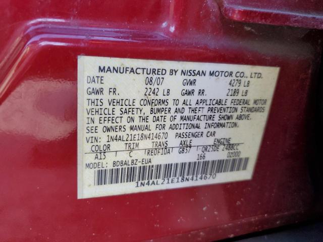 1N4AL21E18N414670 - 2008 NISSAN ALTIMA 2.5 RED photo 12