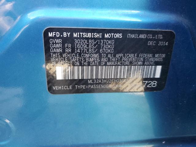 ML32A3HJ2FH036659 - 2015 MITSUBISHI MIRAGE DE BLUE photo 13