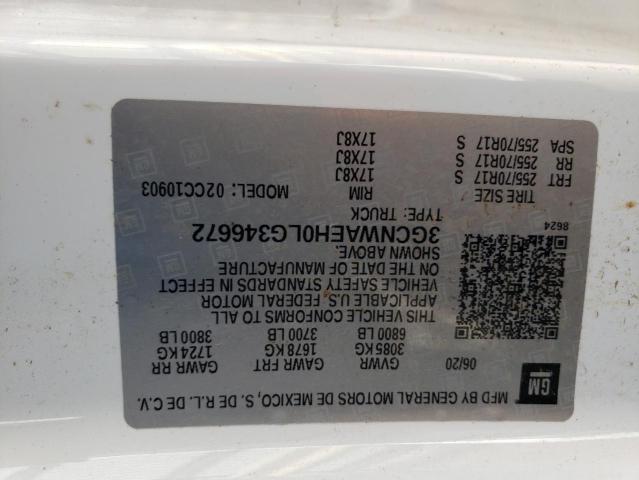 3GCNWAEH0LG346672 - 2020 CHEVROLET SILVERADO C1500 WHITE photo 12