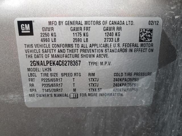 2GNALPEK4C6278367 - 2012 CHEVROLET EQUINOX LT GRAY photo 13