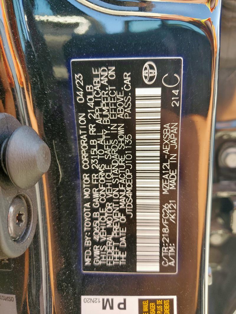 JTDS4MCE0PJ101135 - 2023 TOYOTA COROLLA SE BLACK photo 12