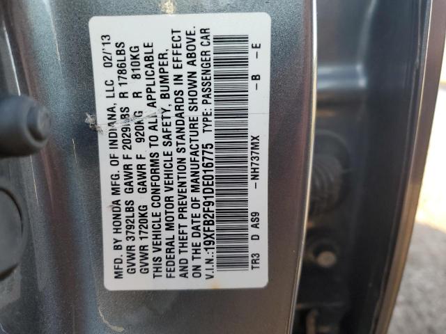 19XFB2F91DE016775 - 2013 HONDA CIVIC EXL GRAY photo 13