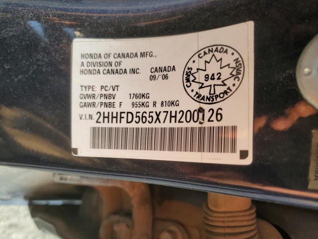 2HHFD565X7H200126 - 2007 ACURA CSX BLUE photo 12