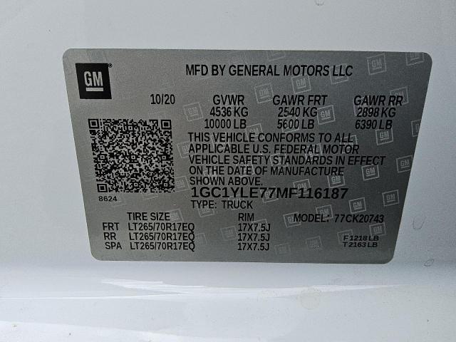 1GC1YLE77MF116187 - 2021 CHEVROLET SILVERADO K2500 HEAVY DUTY WHITE photo 13