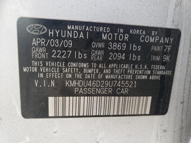 KMHDU46D29U745521 - 2009 HYUNDAI ELANTRA GLS WHITE photo 12