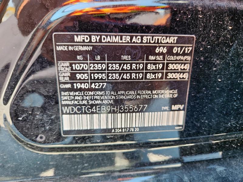 WDCTG4EB9HJ355677 - 2017 MERCEDES-BENZ GLA 250 შავი ფოტო 13