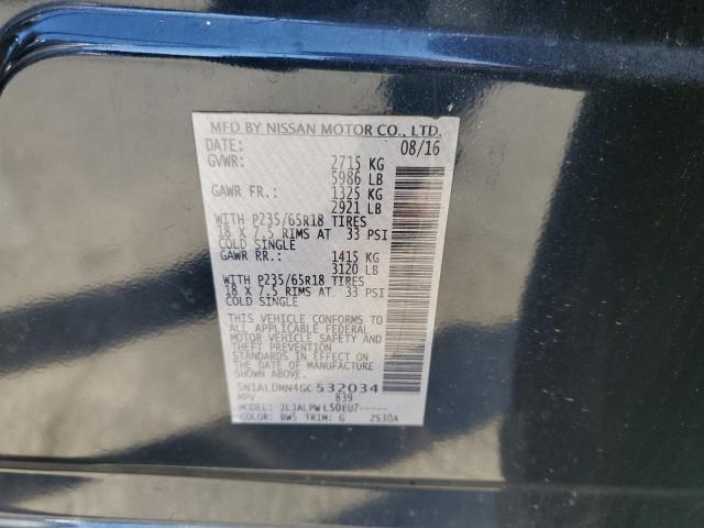 5N1AL0MN4GC532034 - 2016 INFINITI QX60 შავი ფოტო 14