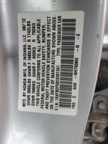 19XFB2F58CE091341 - 2012 HONDA CIVIC LX SILVER photo 12