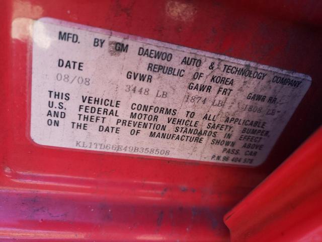 KL1TD66E49B358508 - 2009 CHEVROLET AVEO LS 红色 照片 12