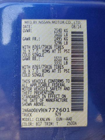 1N6AD0EV9EN772601 - 2014 NISSAN FRONTIER S BLUE photo 12