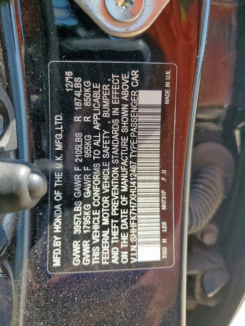 SHHFK7H7XHU412467 - 2017 HONDA CIVIC EXL Qara foto 12