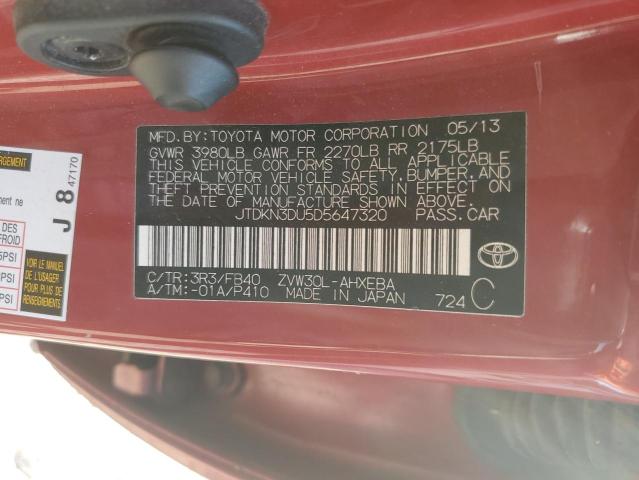 JTDKN3DU5D5647320 - 2013 TOYOTA PRIUS RED photo 12