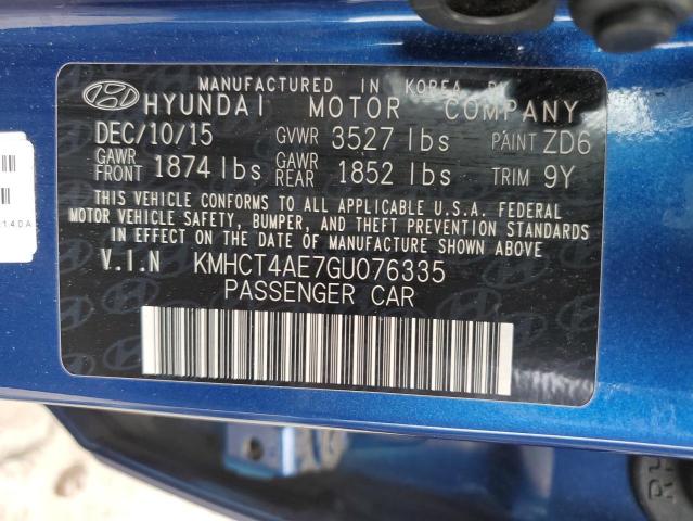 KMHCT4AE7GU076335 - 2016 HYUNDAI ACCENT SE BLUE photo 12