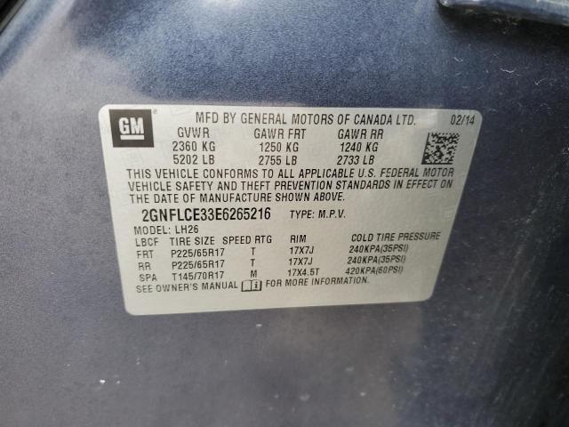 2GNFLCE33E6265216 - 2014 CHEVROLET EQUINOX LT BLUE photo 12