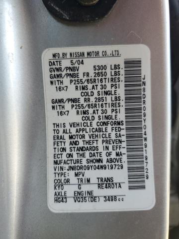 JN8DR09Y04W919729 - 2004 NISSAN PATHFINDER LE 银色 照片 13