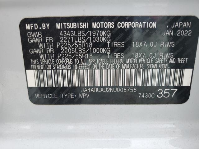 JA4ARUAU2NU008758 - 2022 MITSUBISHI OUTLANDER ES WHITE photo 13
