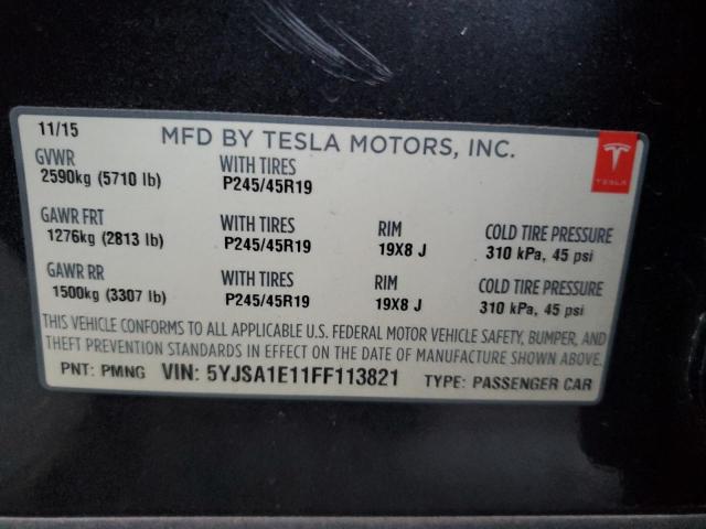 5YJSA1E11FF113821 - 2015 TESLA MODEL S Մոխրագույն լուսանկար 13