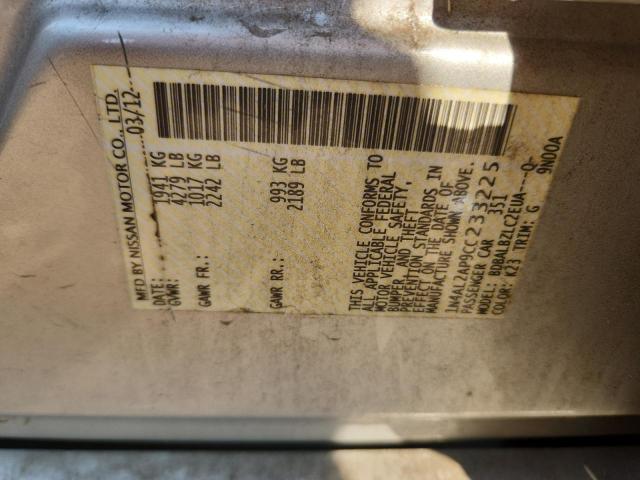 1N4AL2AP9CC233225 - 2012 NISSAN ALTIMA BASE SILVER photo 12