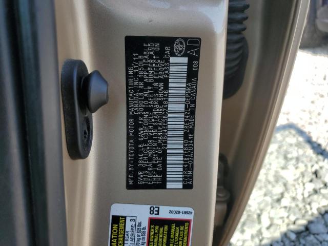 2T1BU4EE5BC748146 - 2011 TOYOTA COROLLA BASE GOLD photo 12