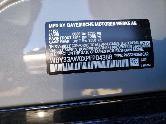 WBY33AW0XPFP04388 - 2023 BMW I4 M50 GRAY photo 12