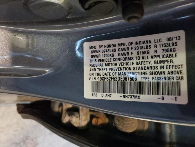 19XFB2F52DE067506 - 2013 HONDA CIVIC LX GRAY photo 12