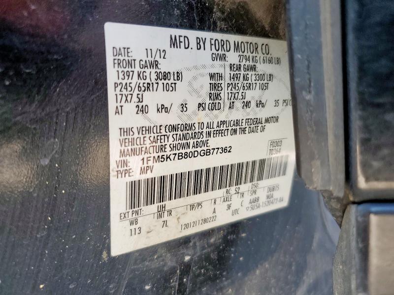 1FM5K7B80DGB77362 - 2013 FORD EXPLORER BLACK photo 13