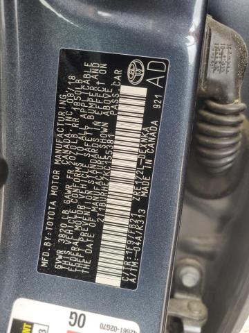 2T1BURHE7KC155381 - 2019 TOYOTA COROLLA L ვერცხლისფერი ფოტო 12