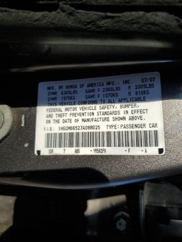 1HGCM66527A098025 - 2007 HONDA ACCORD EX GRAY photo 12