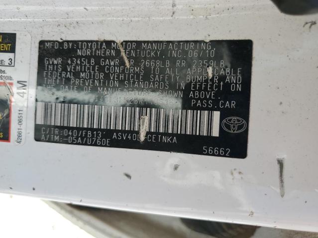 4T4BF3EK2BR118616 - 2011 TOYOTA CAMRY BASE WHITE photo 12