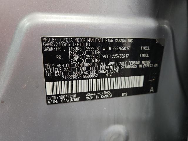 2T3RFREV6HW688852 - 2017 TOYOTA RAV4 XLE SILVER photo 14
