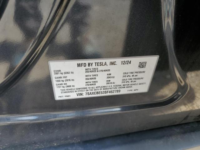 7SAXCBE53SF462789 - 2025 TESLA MODEL X GRAY photo 12