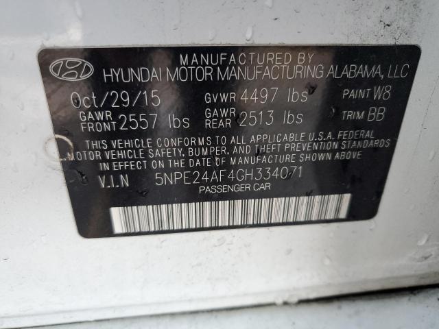 5NPE24AF4GH334071 - 2016 HYUNDAI SONATA SE WHITE photo 12