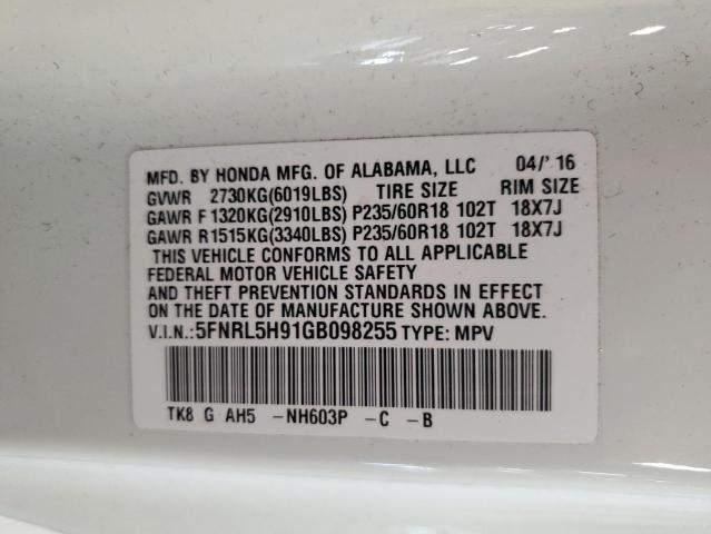 5FNRL5H91GB098255 - 2016 HONDA ODYSSEY TOURING SILVER photo 14