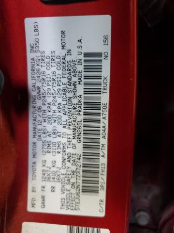 5TEJU62N77Z372742 - 2007 TOYOTA TACOMA DOUBLE CAB PRERUNNER BURGUNDY photo 12