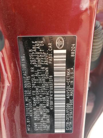 4T1BF1FK1FU937278 - 2015 TOYOTA CAMRY LE 红色 照片 12