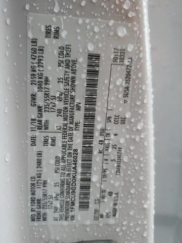 1FMCU9GD0KUA46028 - 2019 FORD ESCAPE SE 白色 照片 13