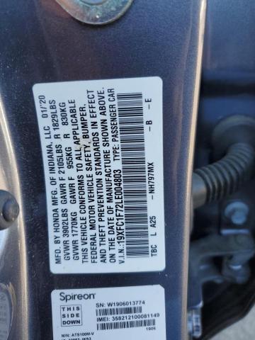 19XFC1F72LE004803 - 2020 HONDA CIVIC EXL გრაფიტი ფოტო 12