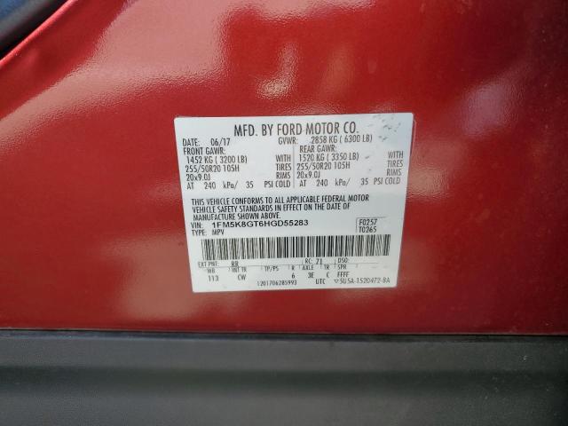 1FM5K8GT6HGD55283 - 2017 FORD EXPLORER SPORT BURGUNDY photo 13