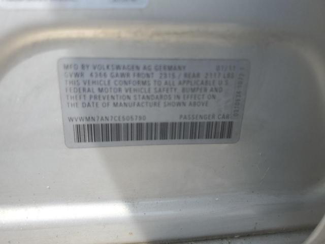 WVWMN7AN7CE505790 - 2012 VOLKSWAGEN CC SPORT 银色 照片 12