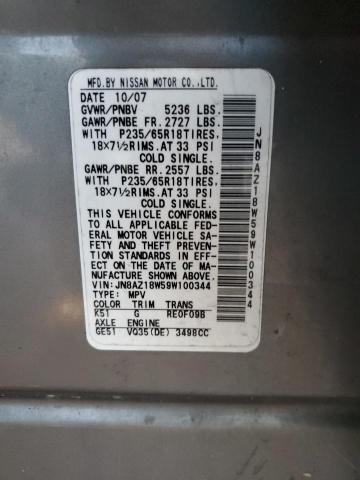 JN8AZ18W59W100344 - 2009 NISSAN MURANO S GRAY photo 13