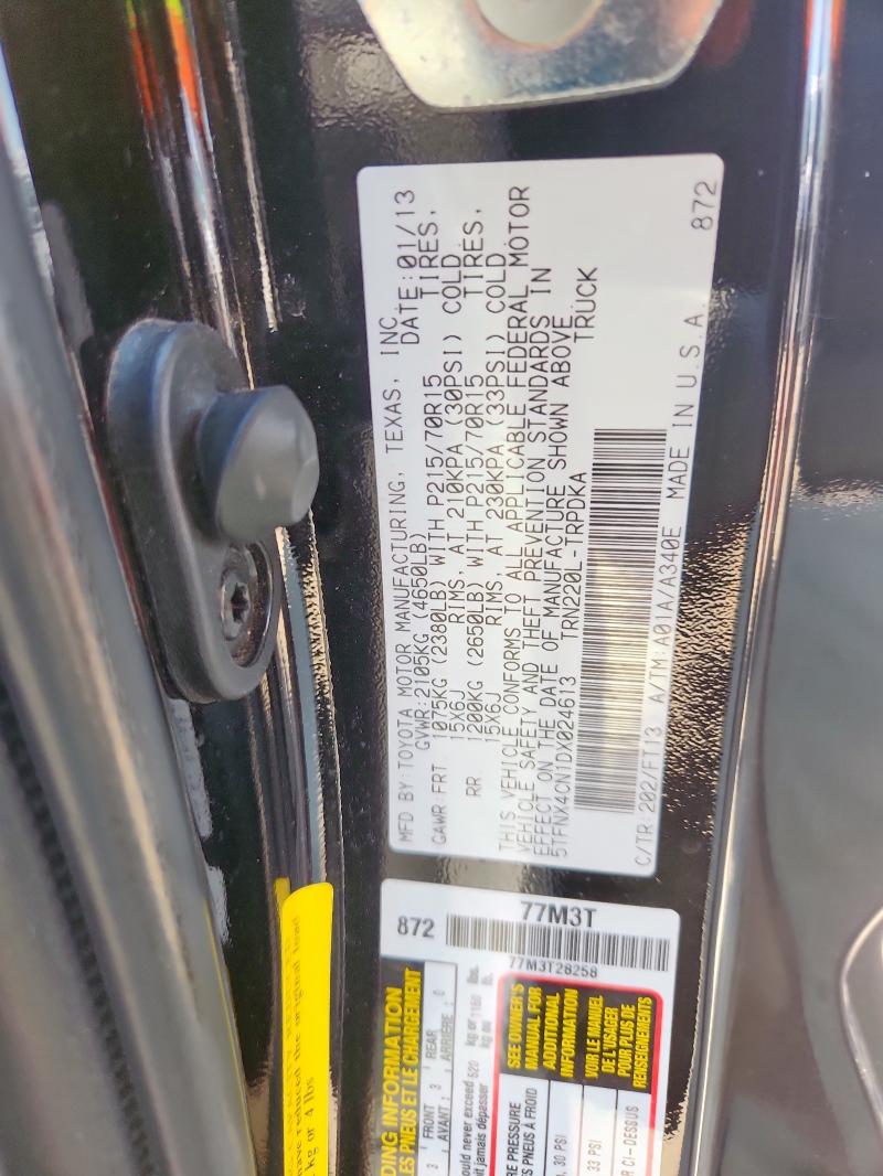 5TFNX4CN1DX024613 - 2013 TOYOTA TACOMA BLACK photo 12