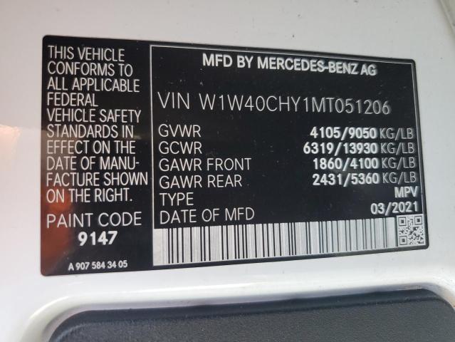 W1W40CHY1MT051206 - 2021 MERCEDES-BENZ SPRINTER 2500 WHITE photo 12