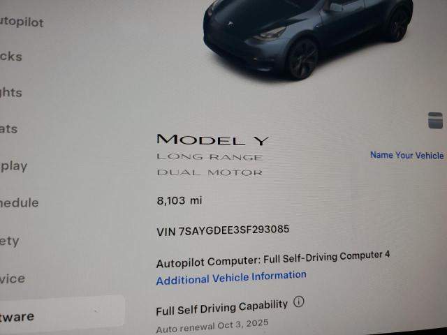 7SAYGDEE3SF293085 - 2025 TESLA MODEL Y GRAY photo 9