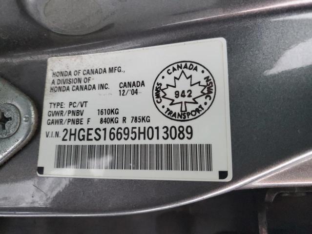 2HGES16695H013089 - 2005 HONDA CIVIC LX GRAY photo 12