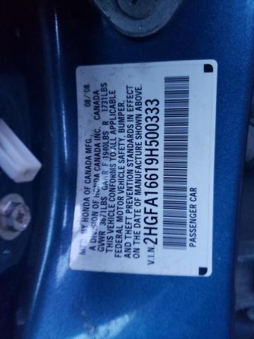 2HGFA16619H500333 - 2009 HONDA CIVIC LX-S BLUE photo 12