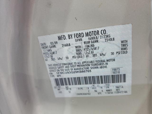 1FMCU93G29KB86765 - 2009 FORD ESCAPE XLT BEIGE photo 13