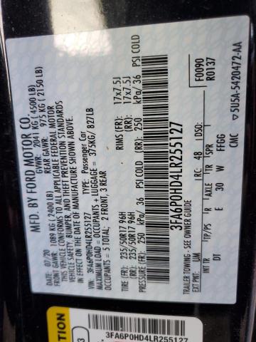 3FA6P0HD4LR255127 - 2020 FORD FUSION SE BLACK photo 13