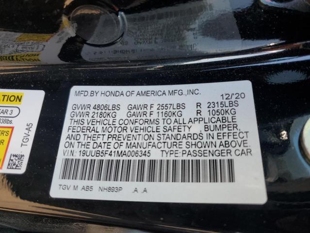 19UUB5F41MA006345 - 2021 ACURA TLX TECHNOLOGY BLACK photo 12