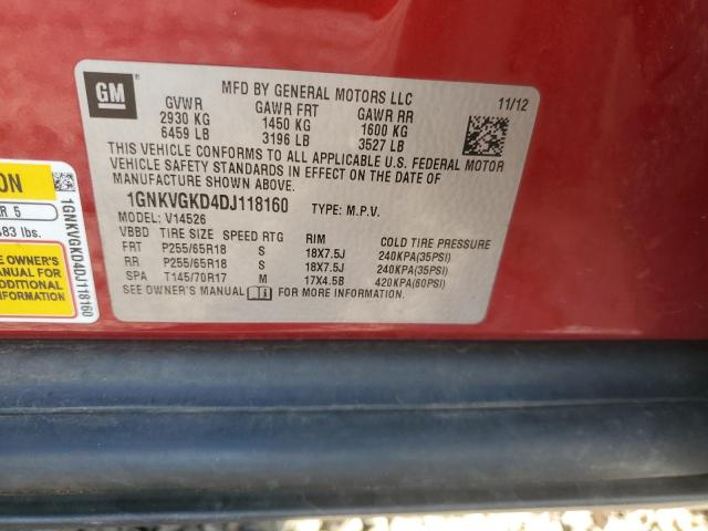 1GNKVGKD4DJ118160 - 2013 CHEVROLET TRAVERSE LT RED photo 14